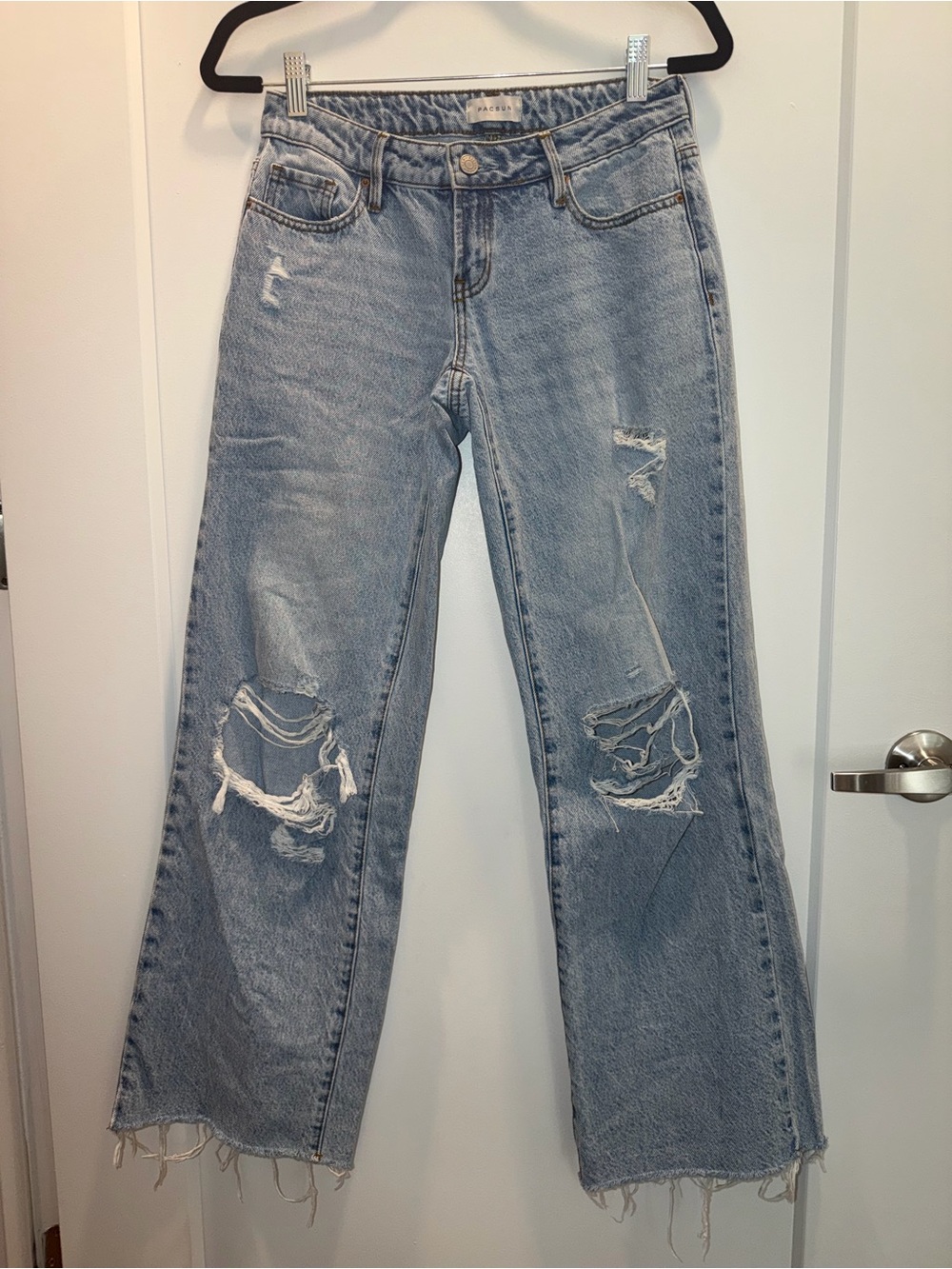 PacSun Low-Rise Distressed Ripped Wide-Leg Jeans - Light Blue ✨BUNDLE AVAIL✨